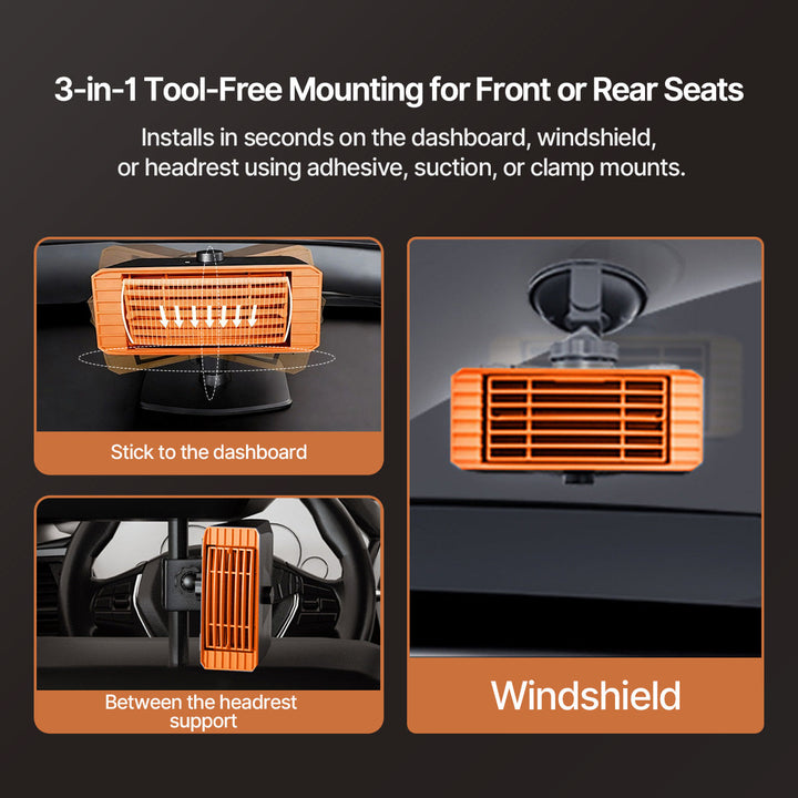 Car Windscreen Defroster Heater | 80°C Heating Power, 360° Adjustable, Quiet 20 dB | 12V/24V, Double Safety