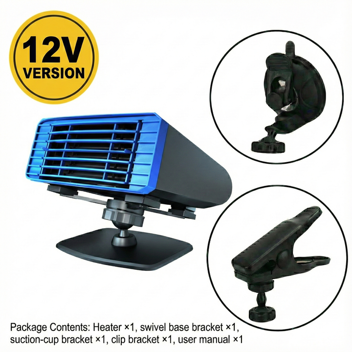 Car Windscreen De-icer Heater | 80°C Heating Power, 360° Swivel, Quiet 20 dB | 12V/24V, Double Safety