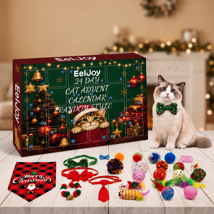 Heat Grove Cat Advent Calendar with 24 Toys and Christmas Bandana