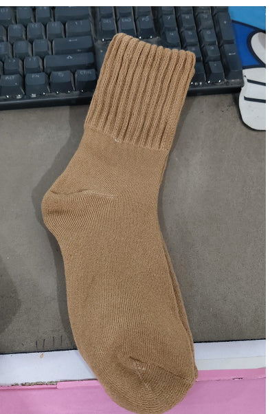 Thick ribbed knit crew socks in beige
