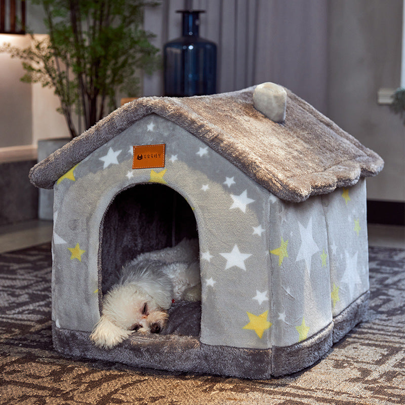Foldable plush cat house with cushion