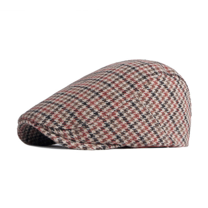Khaki houndstooth flat cap
