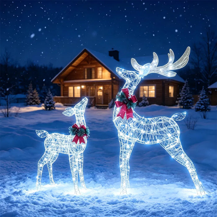 Heat Grove Set of 2 Lighted Glitter Reindeer with Red Bows