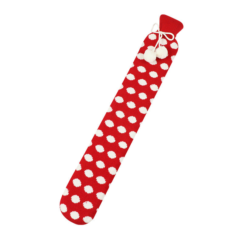 Long hot water bottle with knit cover
