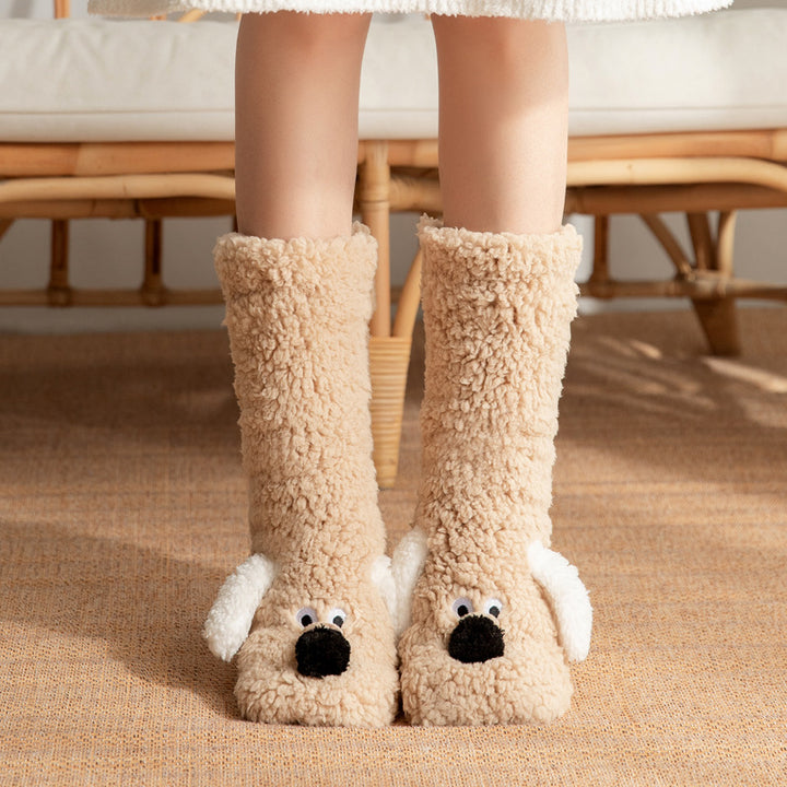 Plush cartoon dog slipper socks