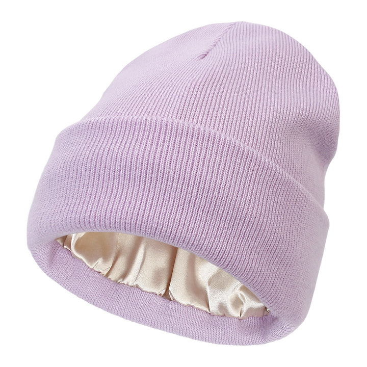 Cuffed knit beanie with satin lining