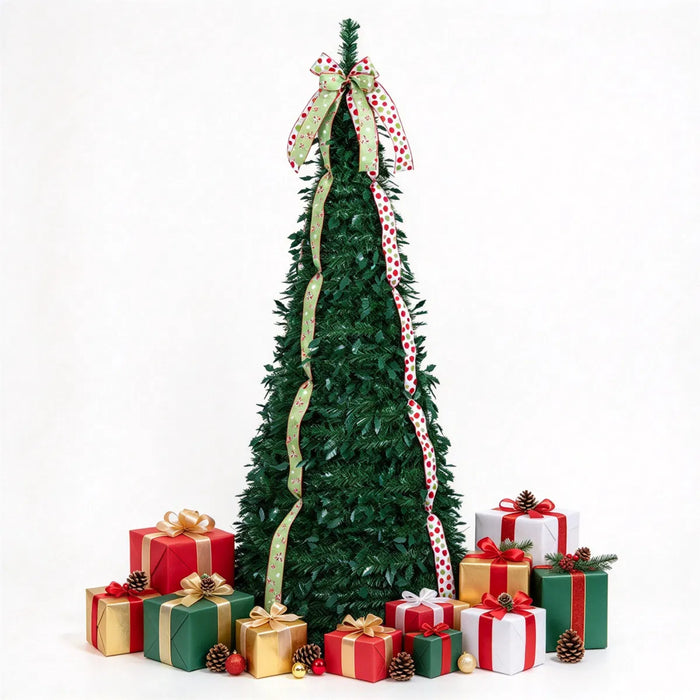 Heat Grove 6 ft Pop-Up Christmas Tree with Ribbons and Bow, Unlit