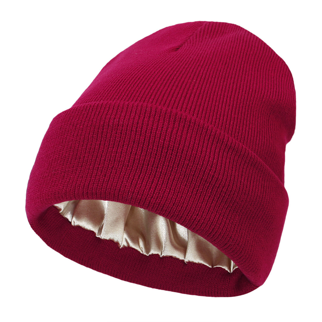 Double-layer satin-lined beanie in black