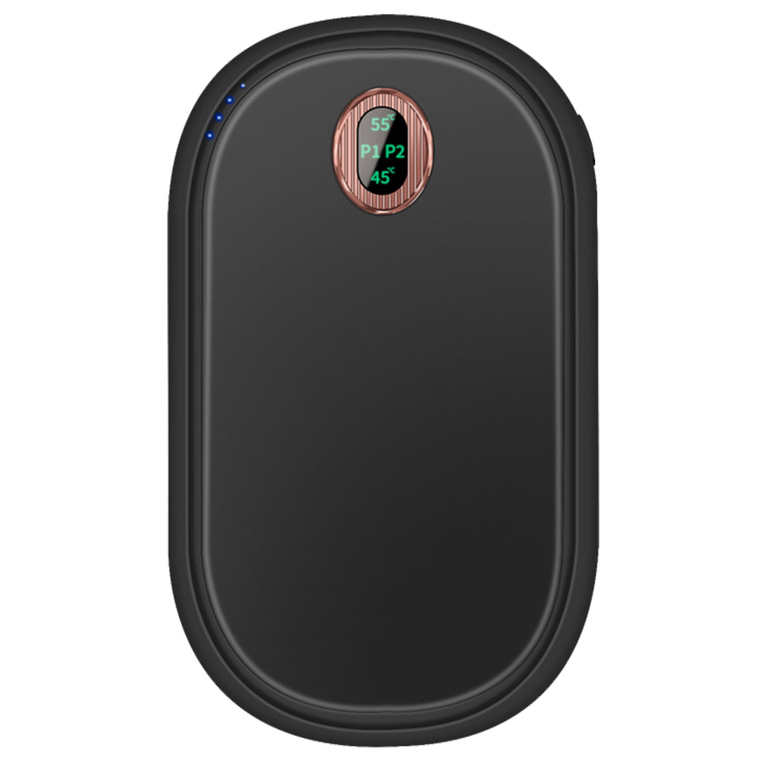 Pebble shaped hand warmer with display