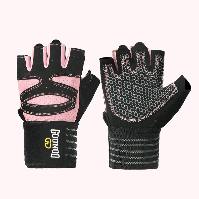 Black half-finger gym gloves with wrist wrap