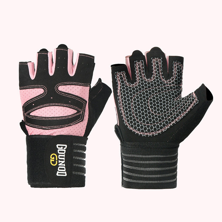 Black half-finger gym gloves with wrist wrap