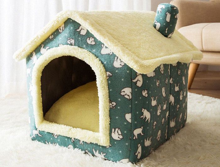 Heat Grove Foldable Plush Pet House with Removable Cushion