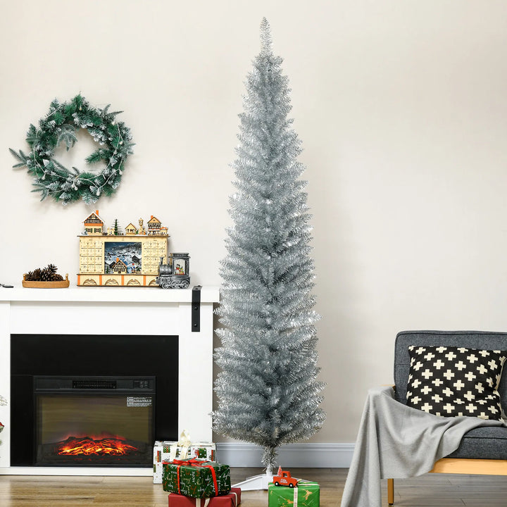 Tall silver slim pencil Christmas tree