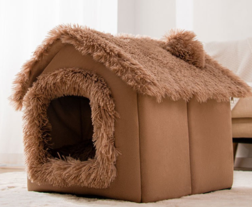 Foldable plush cat house with cushion