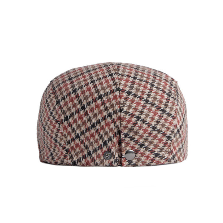Khaki houndstooth flat cap