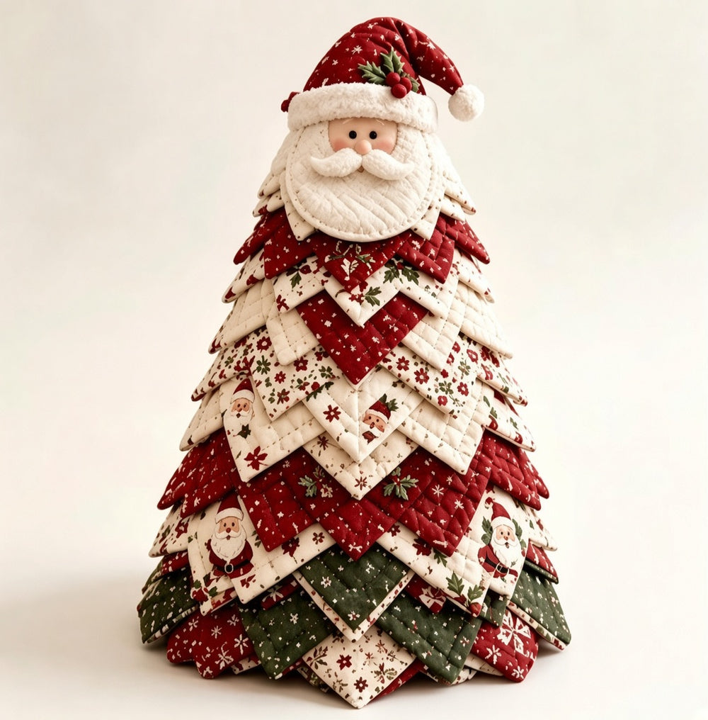 Quilted fabric Christmas tree with star topper