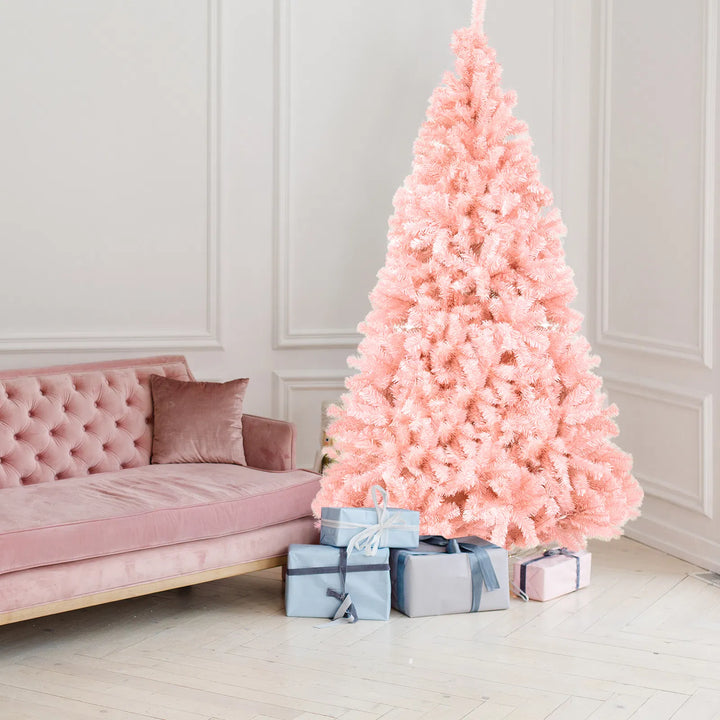 Pink artificial Christmas tree in a living room
