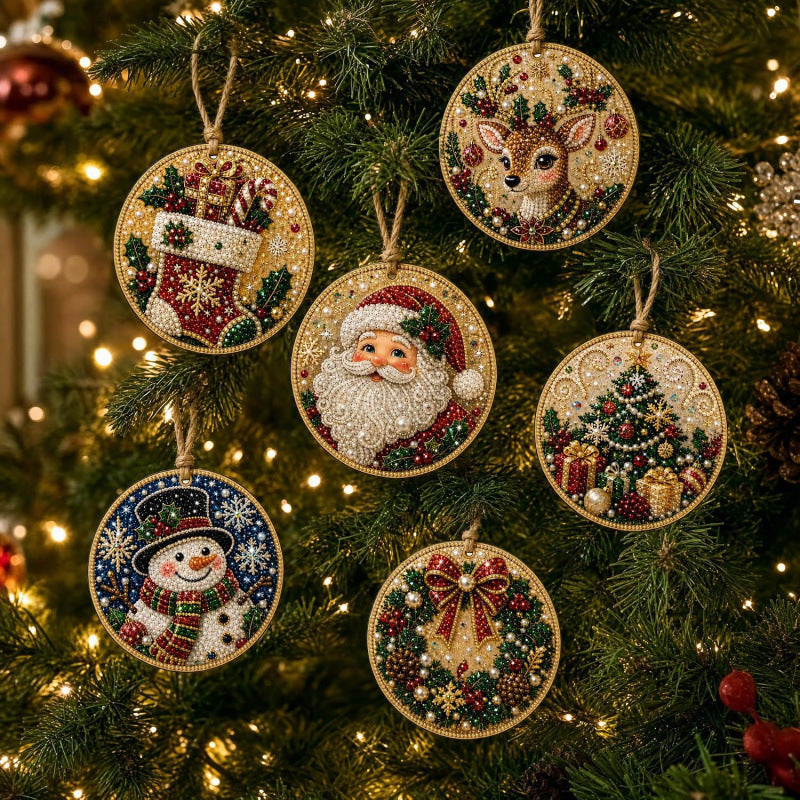 Wooden diamond painting Christmas ornaments set
