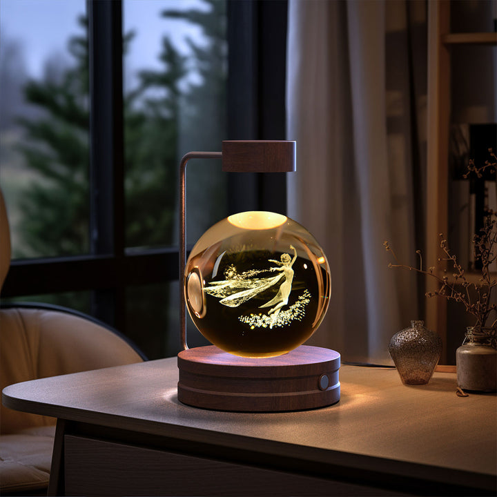 Crystal ball lamp with engraved galaxy