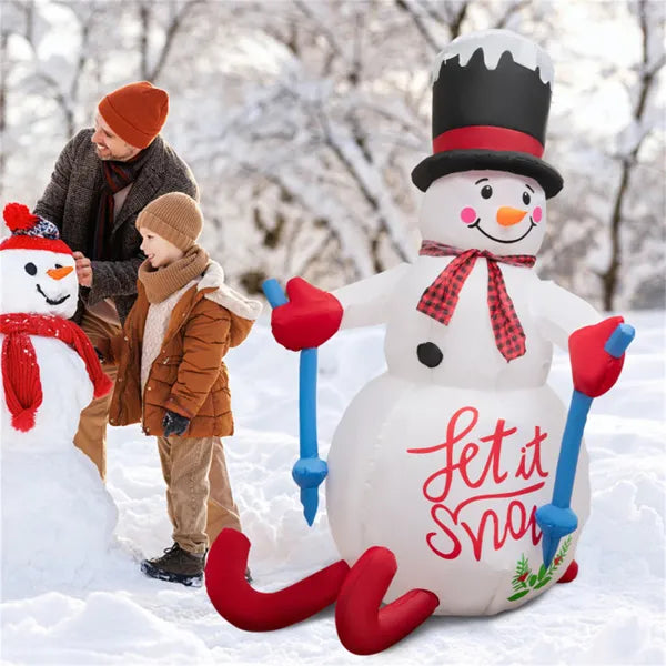 Inflatable snowman on skis with top hat