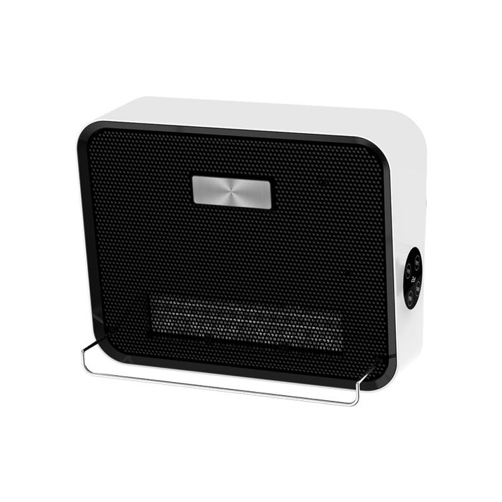 White wall-mounted fan heater in a tiled bathroom
