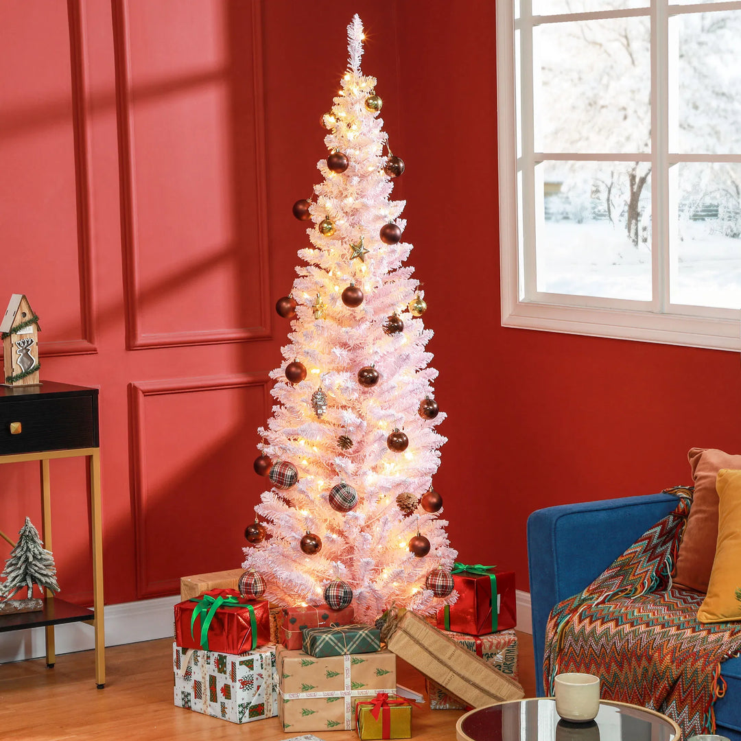 Pink pre-lit pencil Christmas tree 6 ft