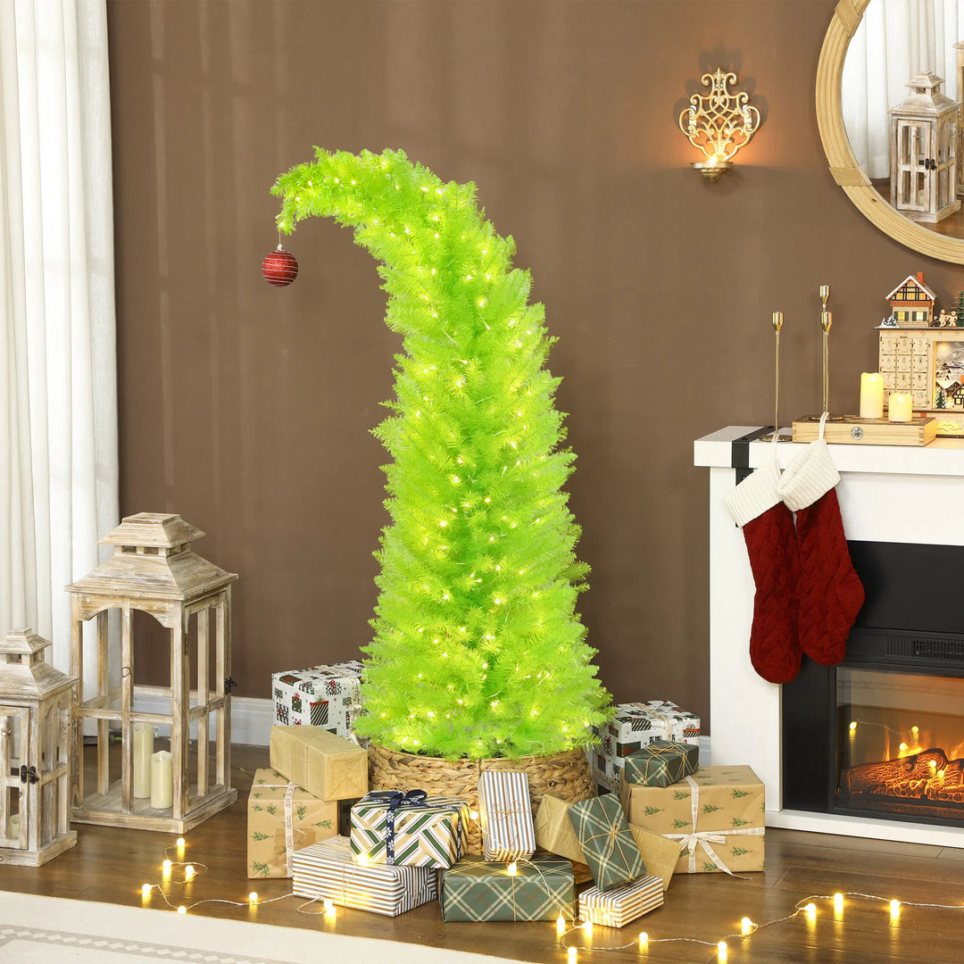 Lime green whimsical pencil tree with red ball