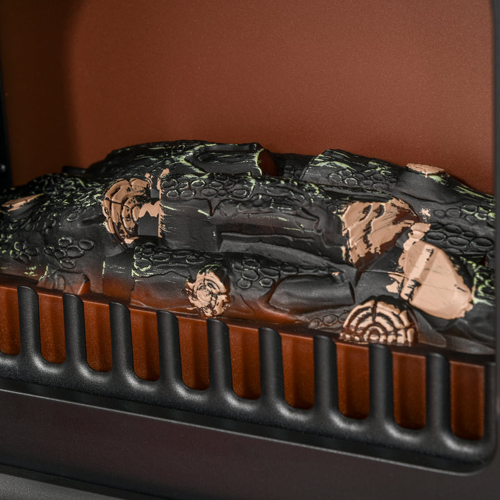 Black electric fireplace stove with glowing log effect