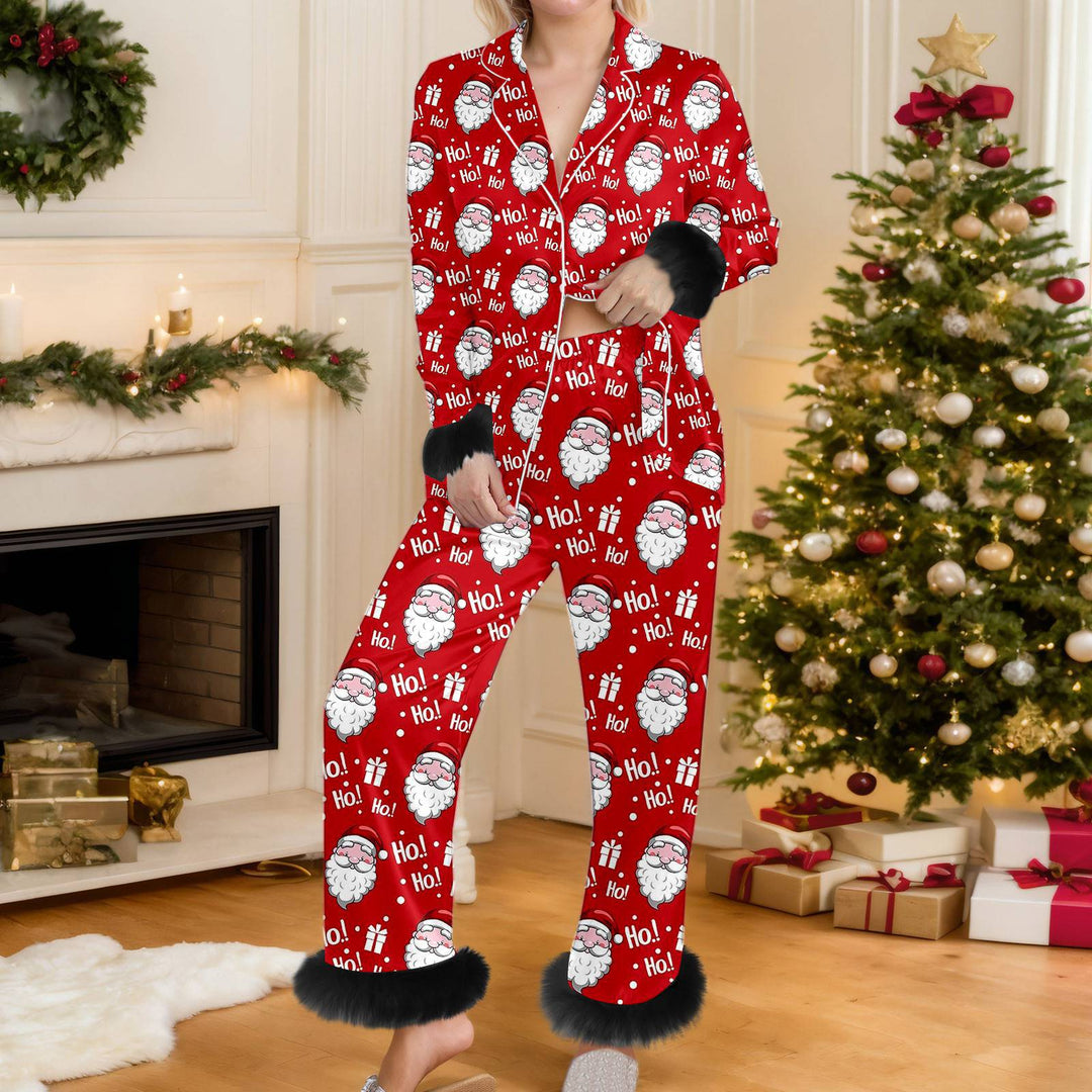 Woman in a red Santa pajama set