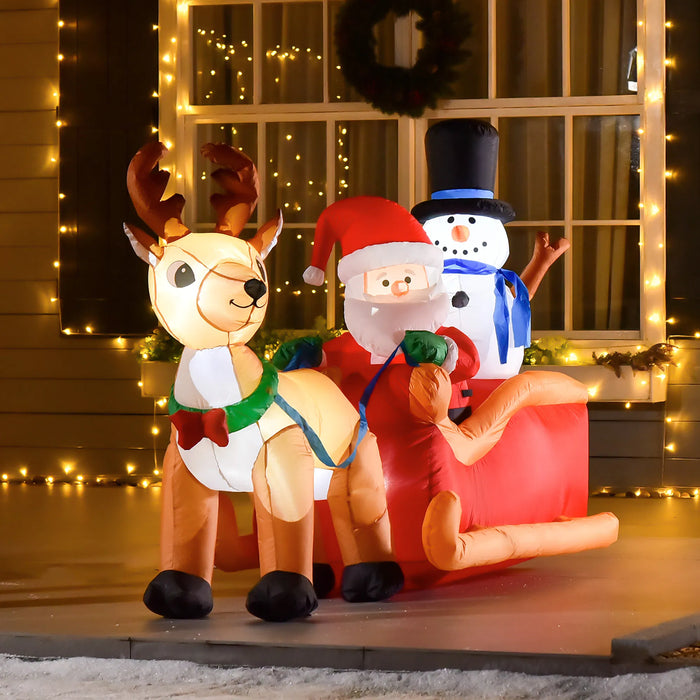 Heat Grove Inflatable Santa Sleigh with Reindeer and Snowman, 6.5 ft