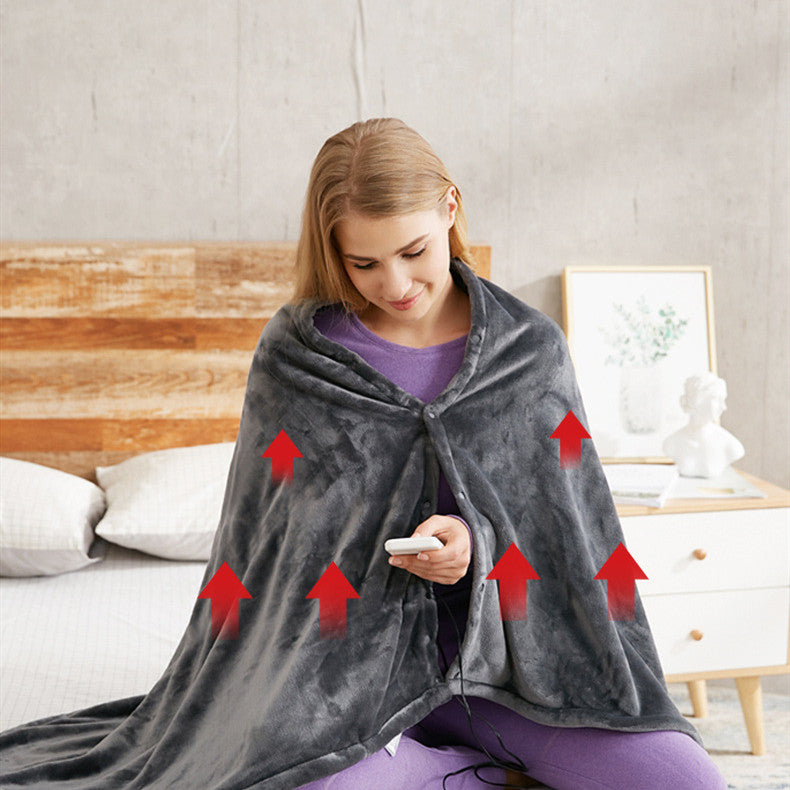 Soft Coral Fleece USB Heated Blanket Shawl with Power Bank Option