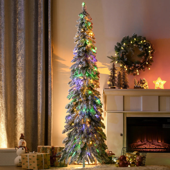 Heat Grove 6 ft Flocked Pencil Christmas Tree with Two-Color LEDs