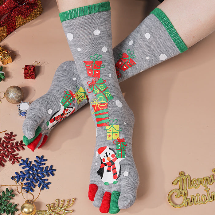 Heat Grove Knee-High Christmas Toe Socks for Women