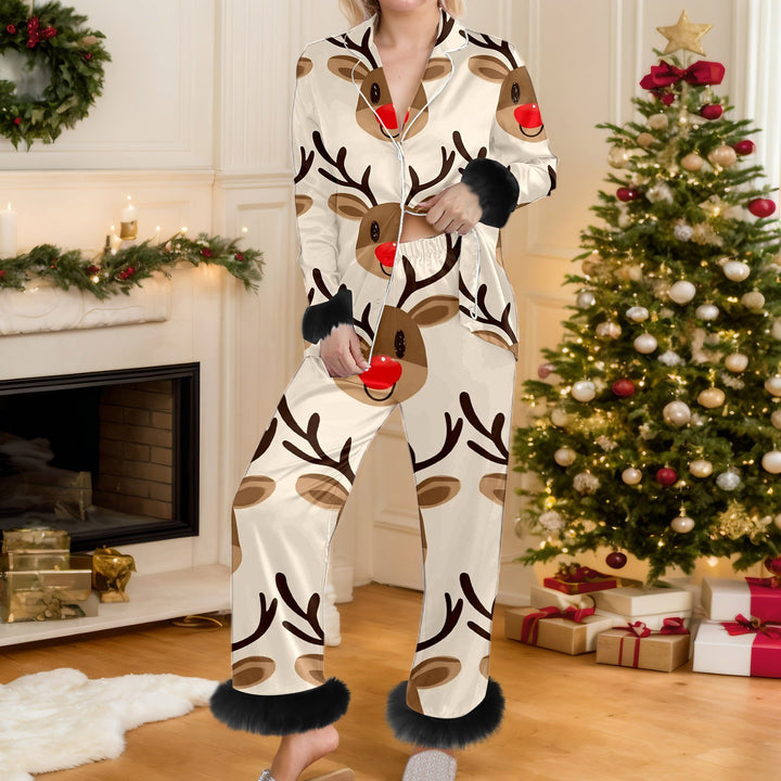 Woman in a red Santa pajama set