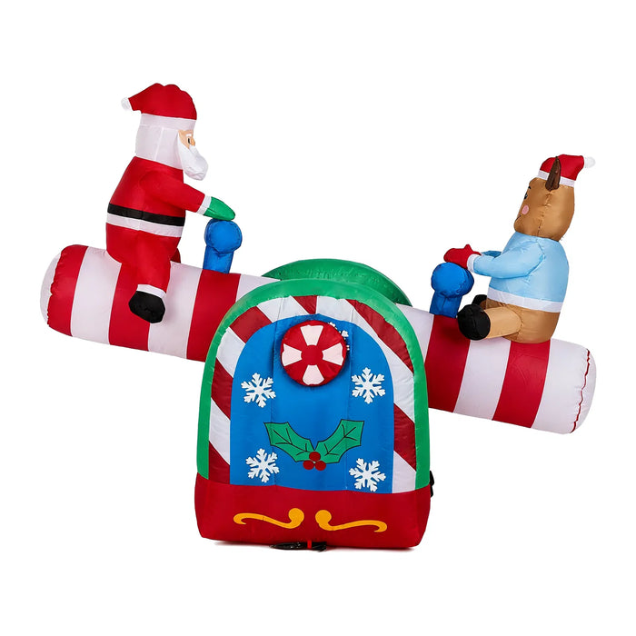 Heat Grove 4.7 ft Inflatable Santa and Reindeer Seesaw with Motion