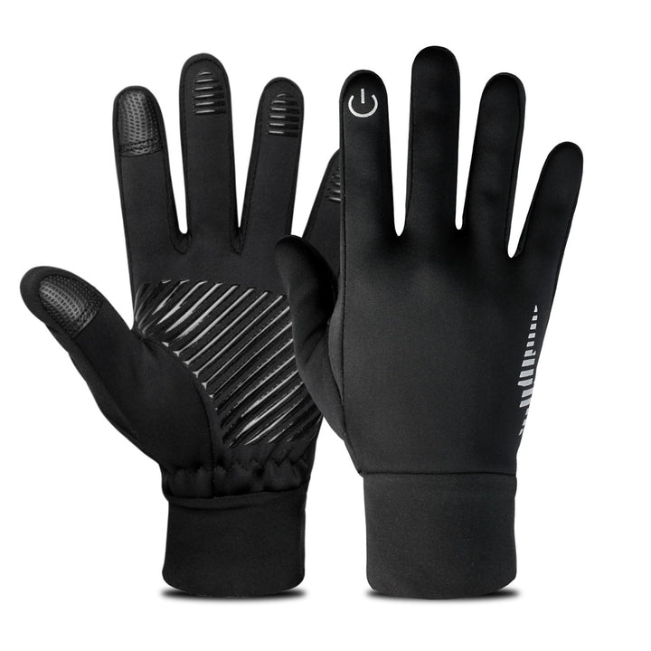 Black fleece-lined winter gloves with grip palm