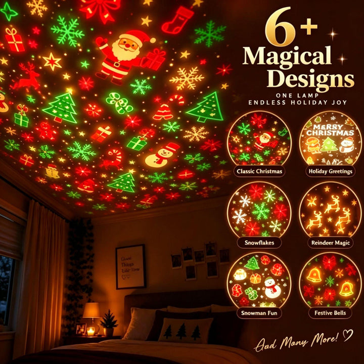 Glowing mini Christmas wreath lamp projecting patterns