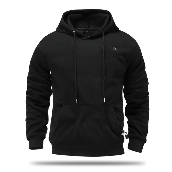 Man wearing black USB heated hoodie