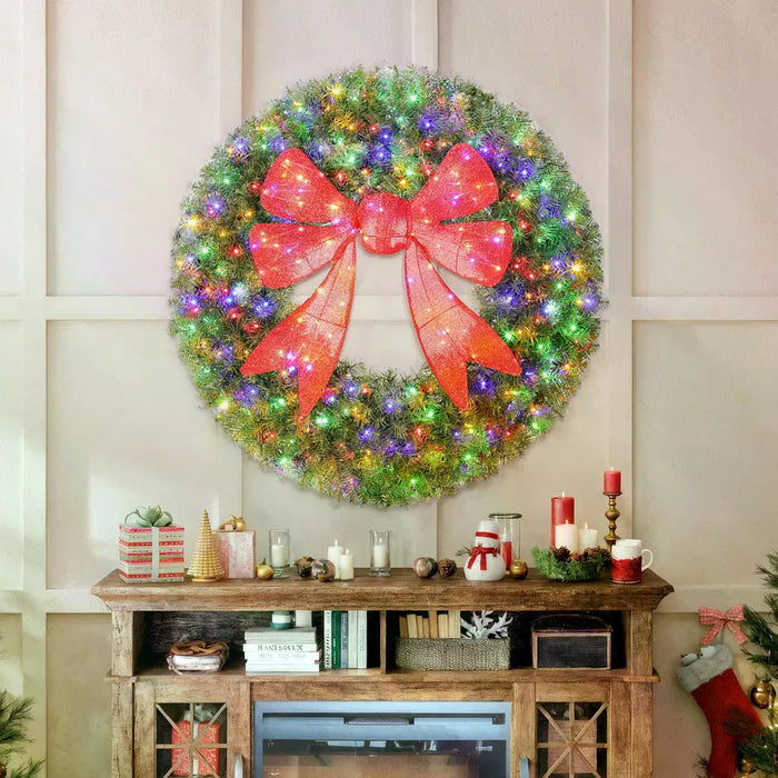 Heat Grove Giant 60 in Pre-Lit Christmas Wreath with 3D Red Bow