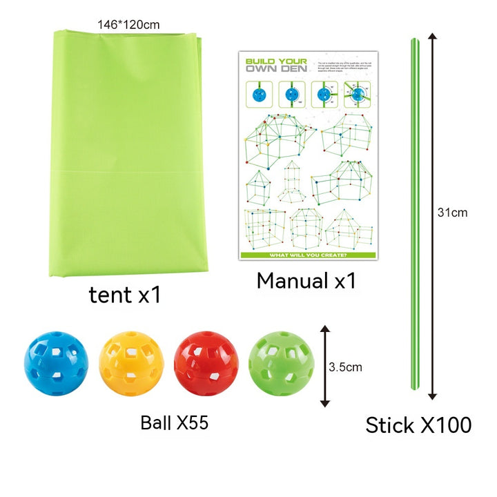 Kids building a fort from glowing sticks and balls