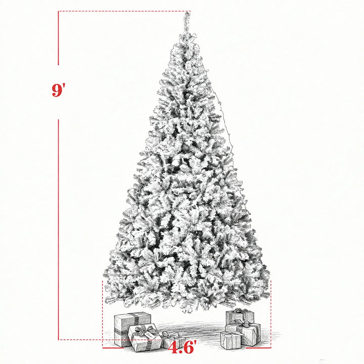 Tall flocked Fraser fir Christmas tree lit