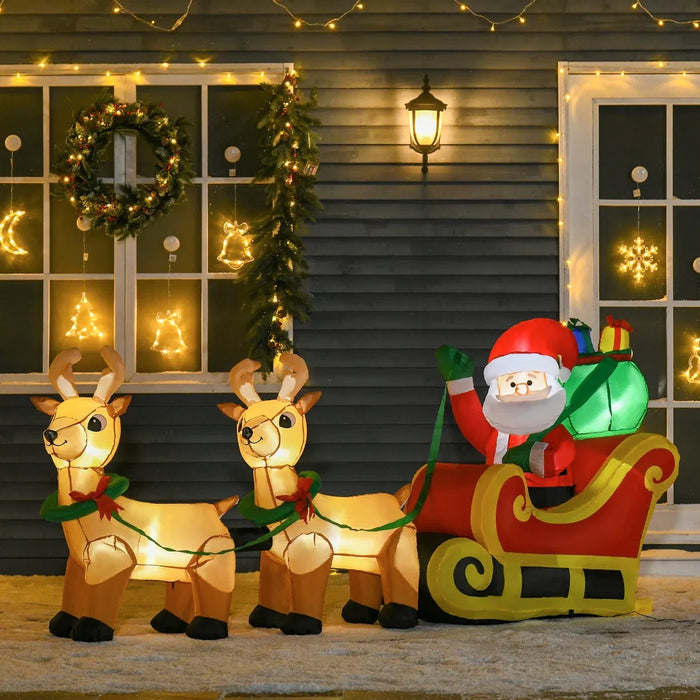 Heat Grove Inflatable Santa Sleigh with Reindeer, 8 ft Lighted