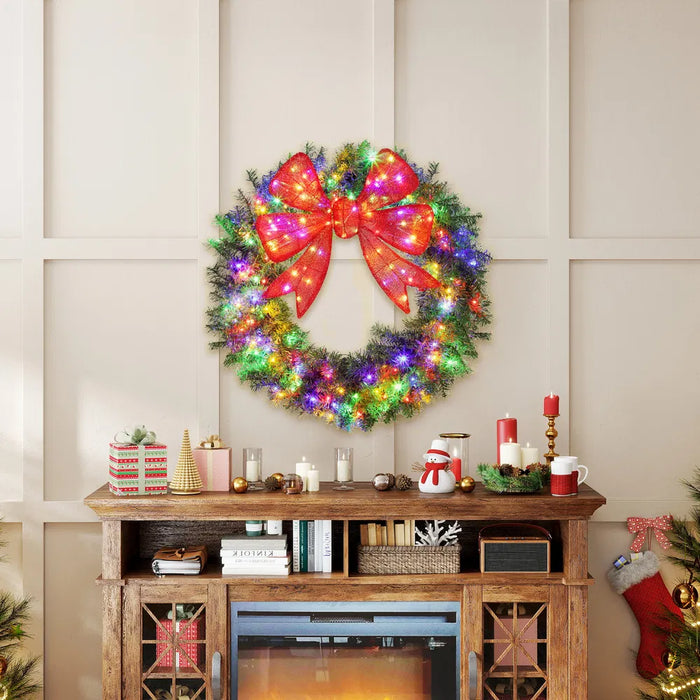 Heat Grove 36 in Pre-Lit Christmas Wreath with Big Red Bow and Remote