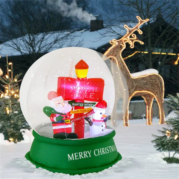 Inflatable snow globe with Santa and snowman