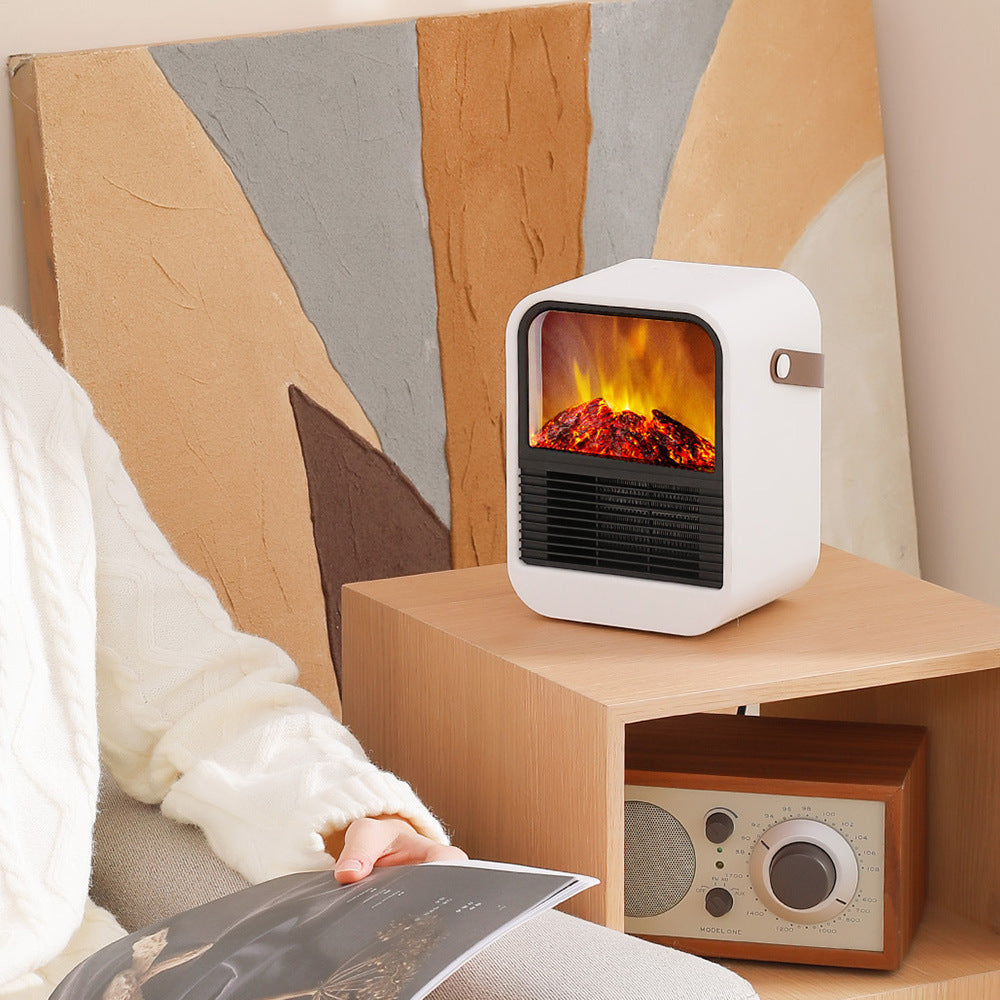 White portable fireplace heater with flame effect