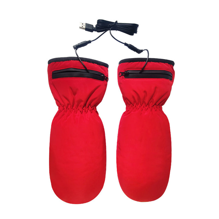 Black USB heated mittens with zip pocket