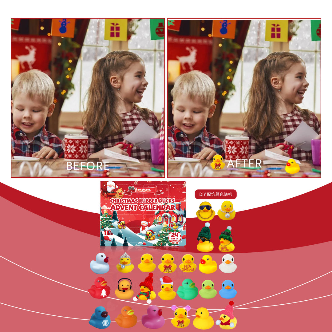Advent calendar box with small Christmas rubber ducks