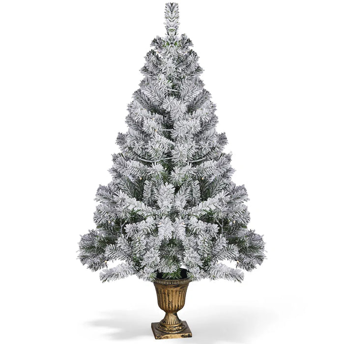 Heat Grove 4 ft Flocked Christmas Tree in Cup Pot with 120 Lights