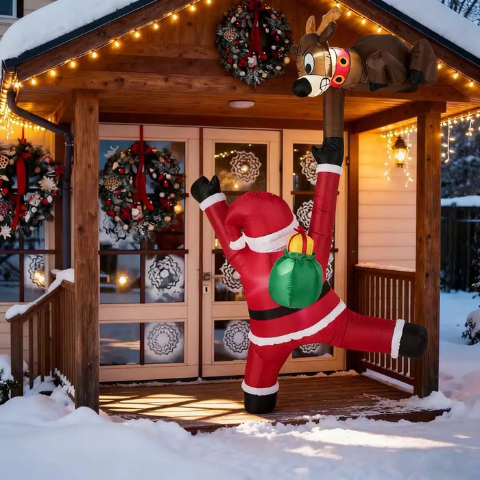 Heat Grove 8.5 Ft Inflatable Climbing Santa with Reindeer and LEDs