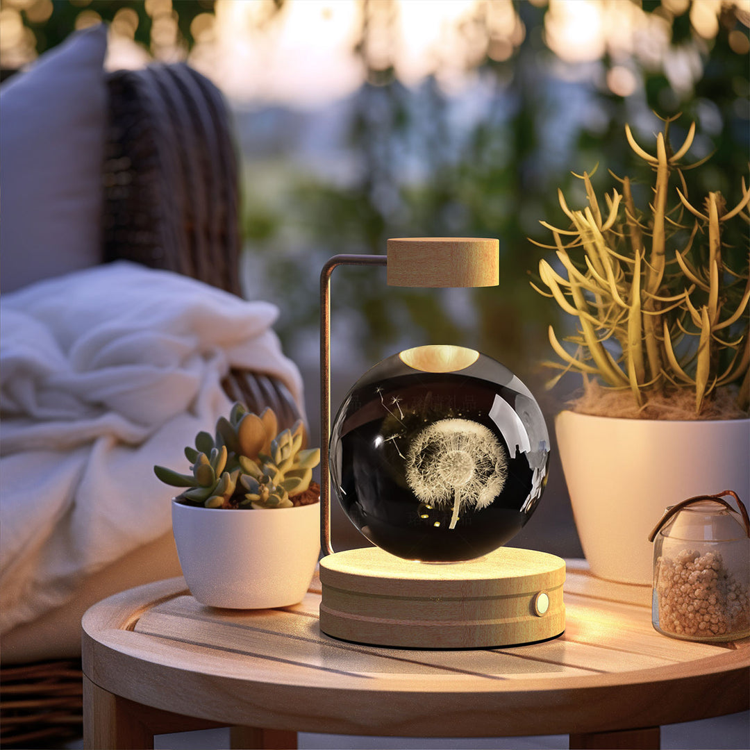 Crystal ball lamp with engraved galaxy